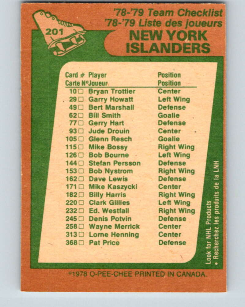 1978-79 O-Pee-Chee #201 New York Islanders TC V23729