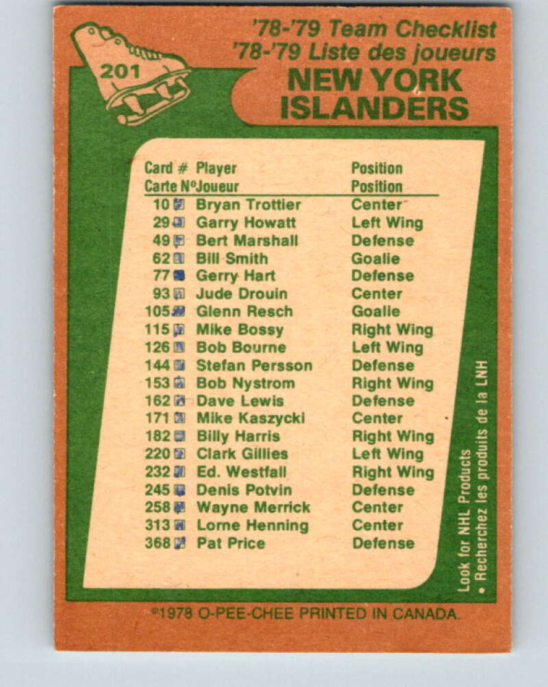 1978-79 O-Pee-Chee #201 New York Islanders TC V23732