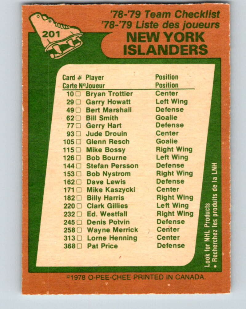 1978-79 O-Pee-Chee #201 New York Islanders TC V23733