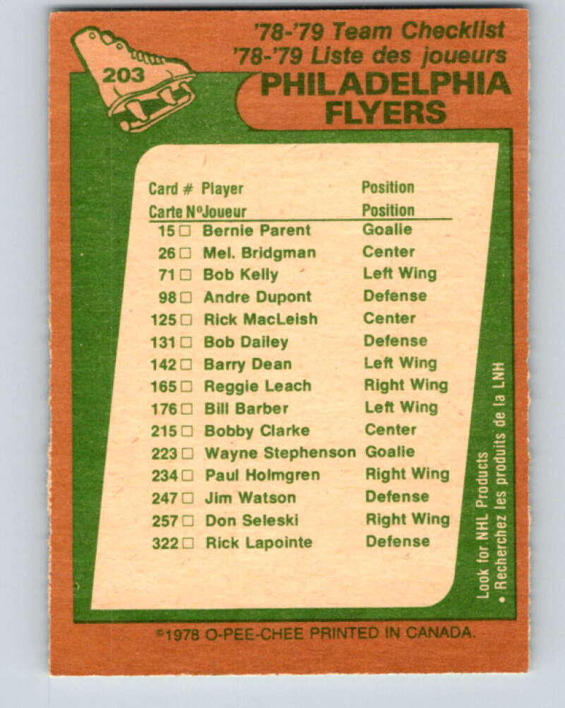 1978-79 O-Pee-Chee #203 Philadelphia Flyers TC V23749