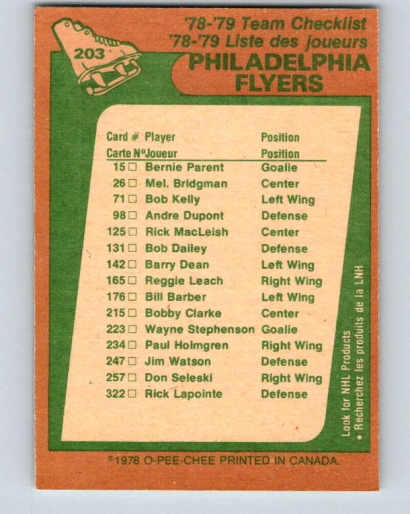 1978-79 O-Pee-Chee #203 Philadelphia Flyers TC V23755
