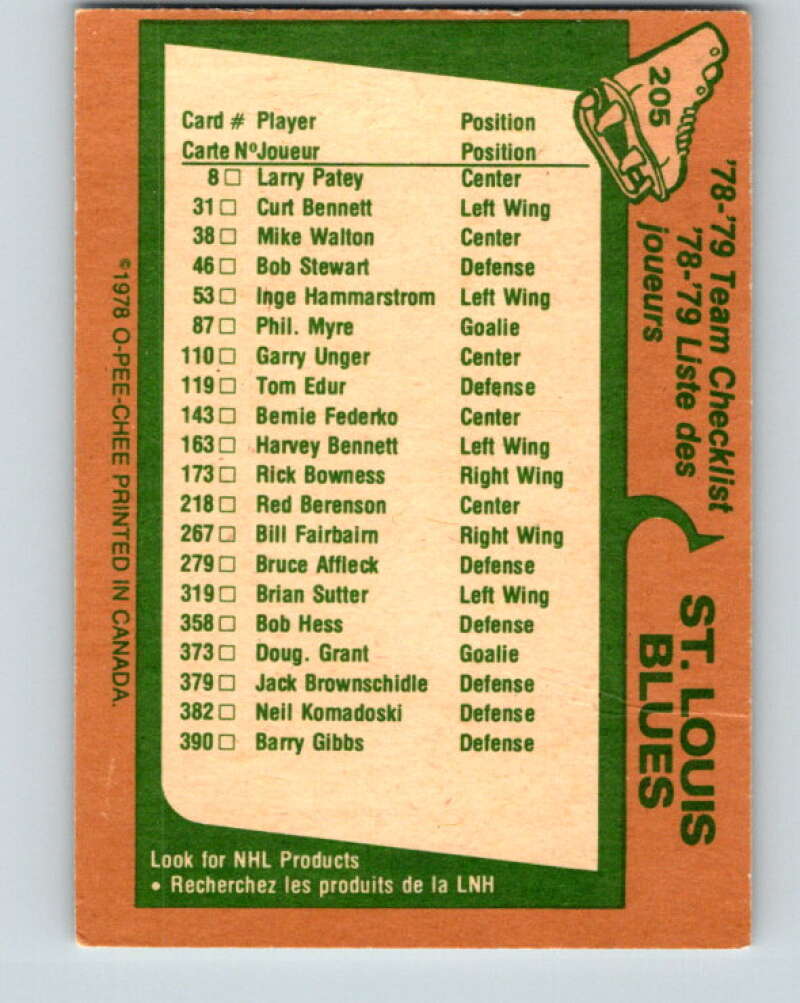 1978-79 O-Pee-Chee #205 St. Louis Blues TC V23772
