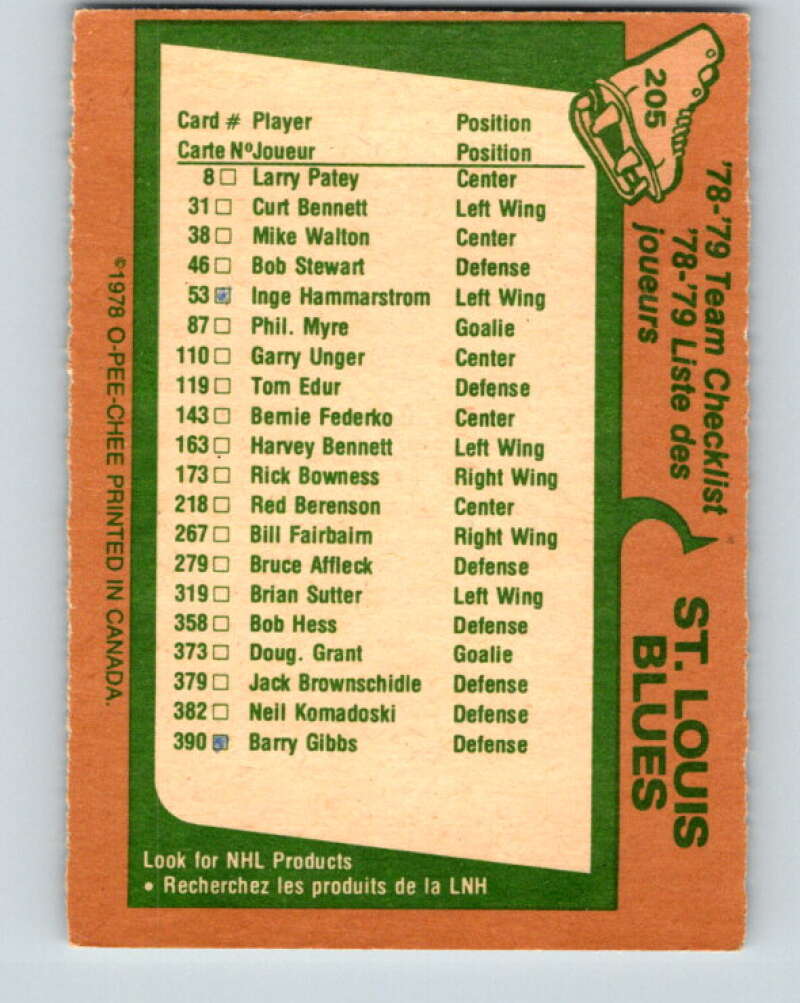 1978-79 O-Pee-Chee #205 St. Louis Blues TC V23776