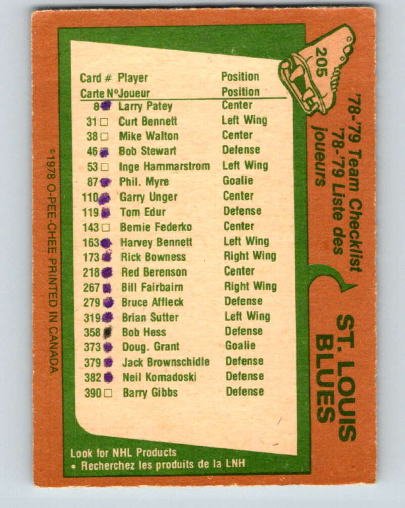 1978-79 O-Pee-Chee #205 St. Louis Blues TC V23777