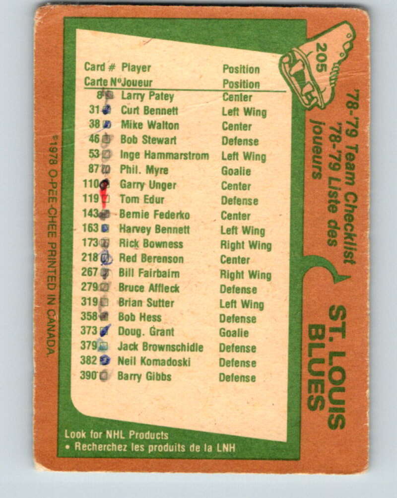 1978-79 O-Pee-Chee #205 St. Louis Blues TC V23778