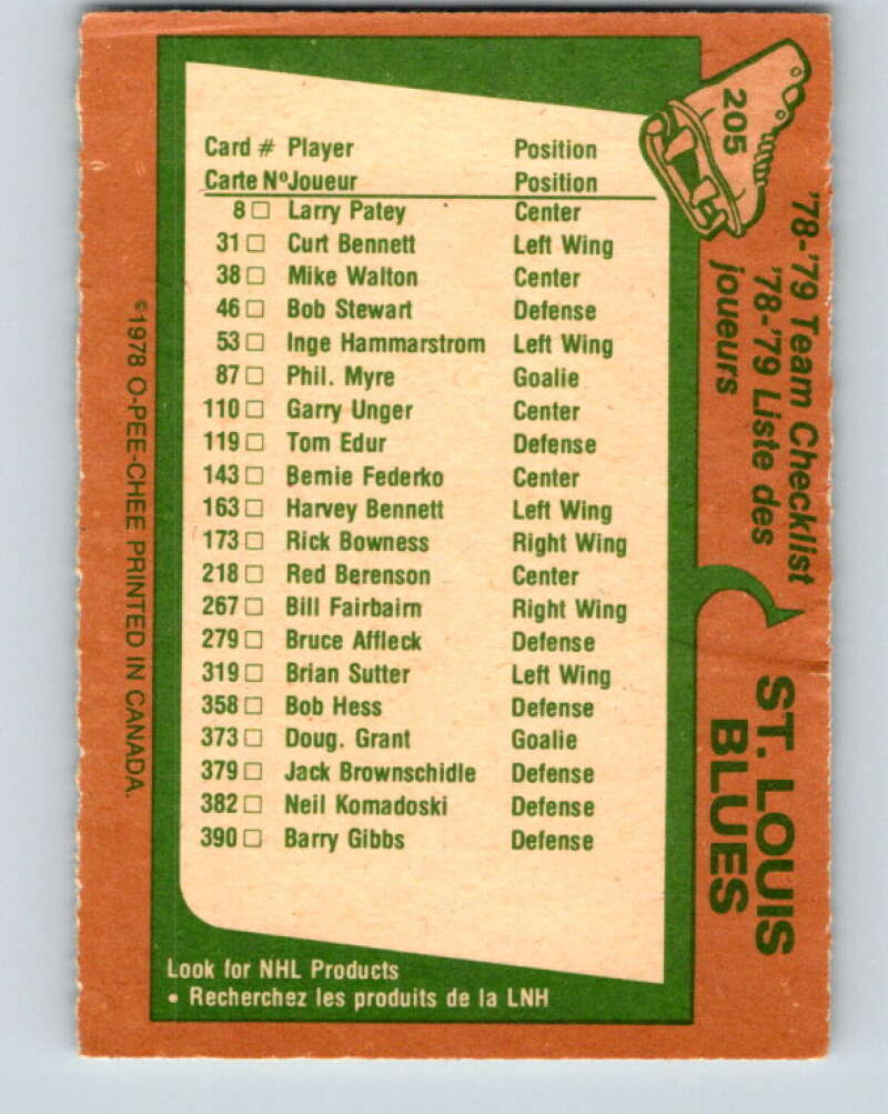 1978-79 O-Pee-Chee #205 St. Louis Blues TC V23779