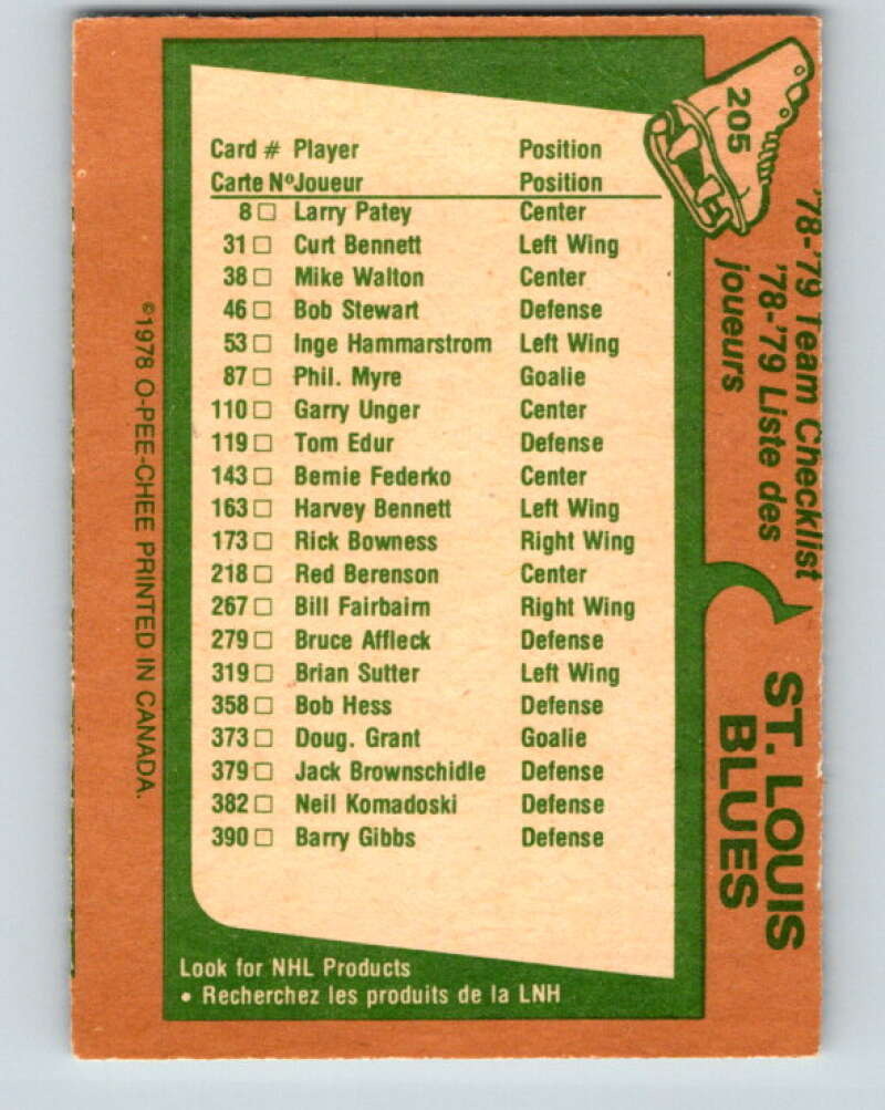 1978-79 O-Pee-Chee #205 St. Louis Blues TC V23783