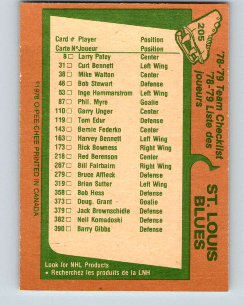 1978-79 O-Pee-Chee #205 St. Louis Blues TC V23785