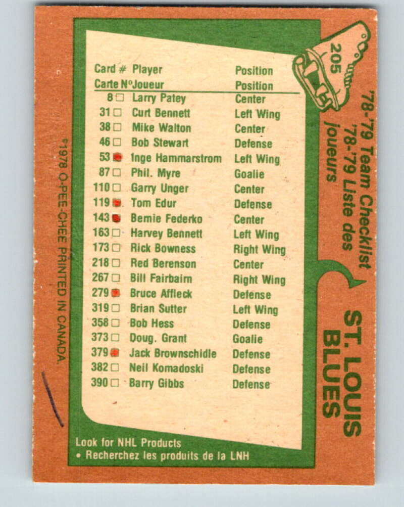 1978-79 O-Pee-Chee #205 St. Louis Blues TC V23786
