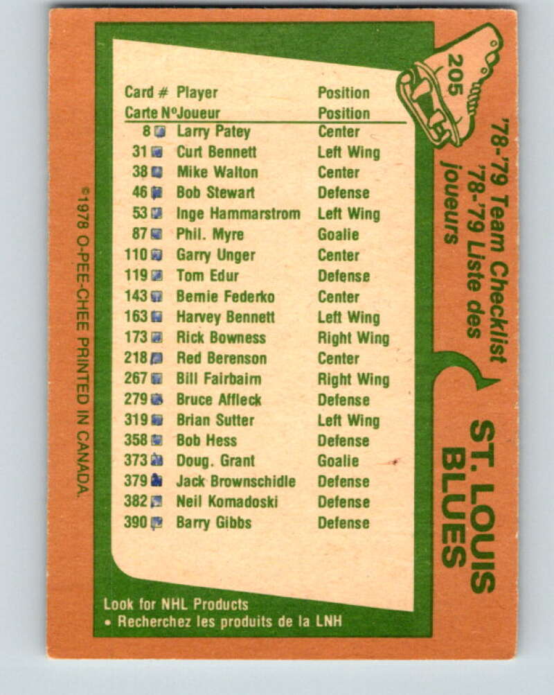 1978-79 O-Pee-Chee #205 St. Louis Blues TC V23787
