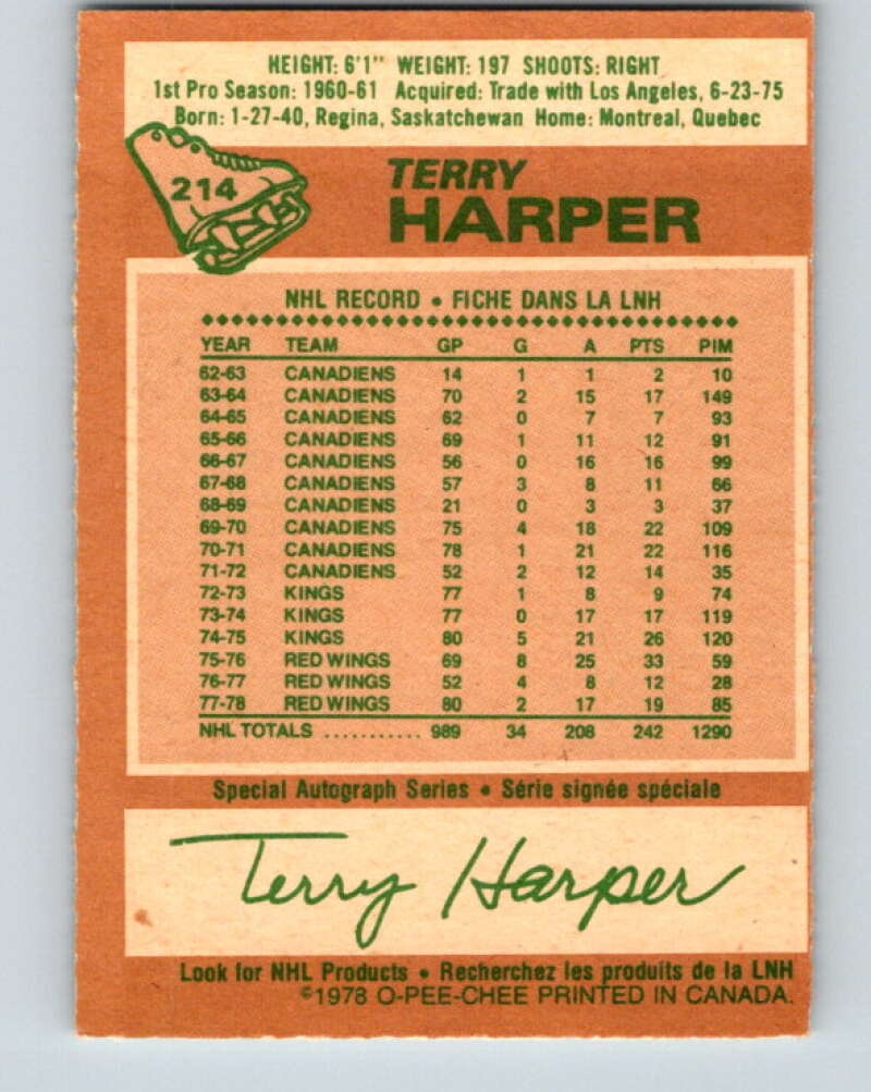1978-79 O-Pee-Chee #214 Terry Harper Detroit Red Wings V23884