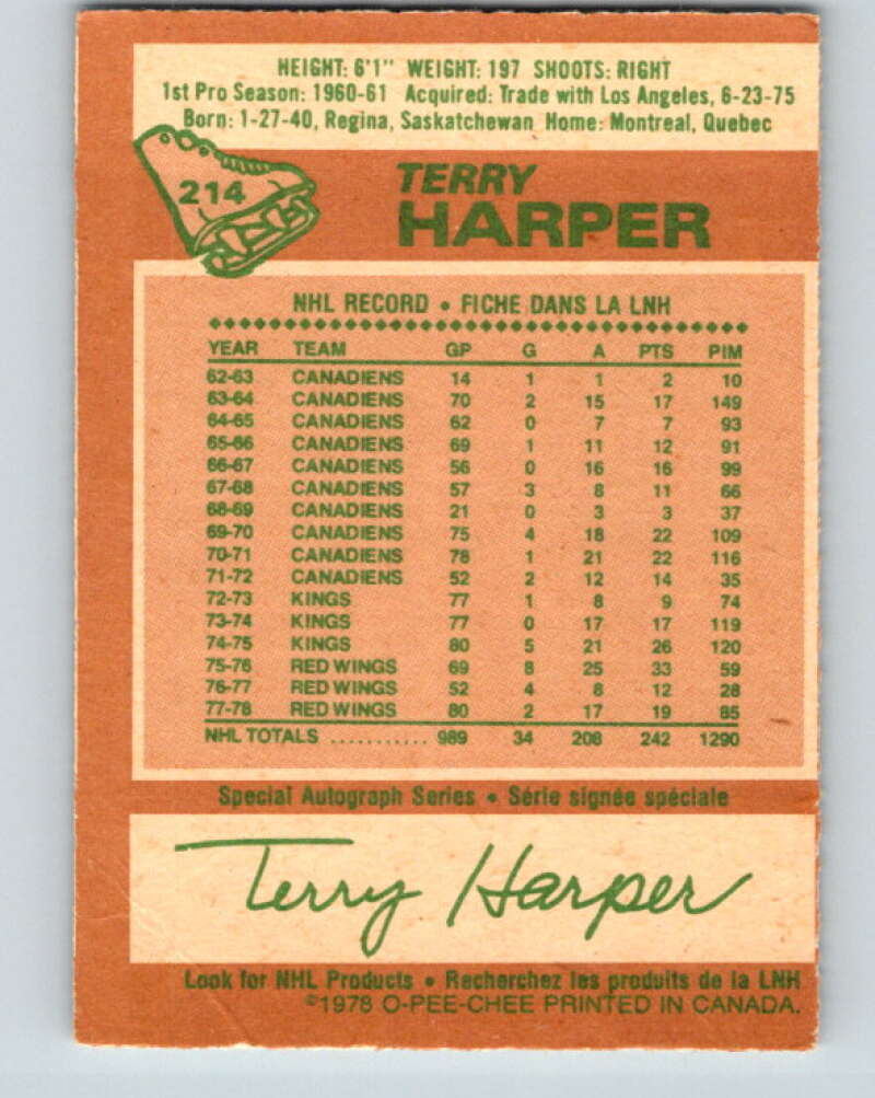 1978-79 O-Pee-Chee #214 Terry Harper Detroit Red Wings V23888
