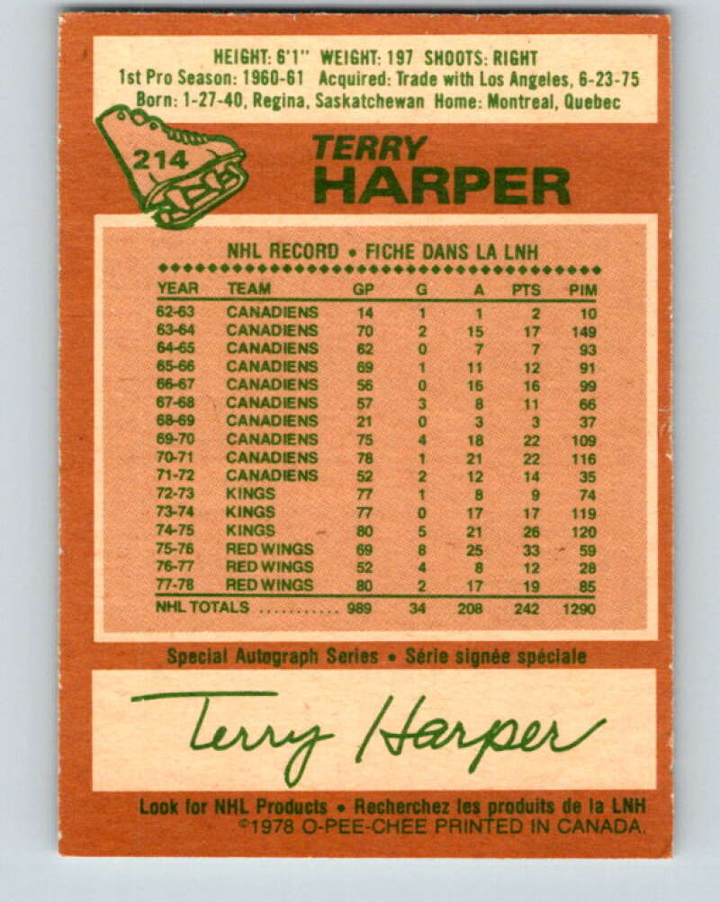 1978-79 O-Pee-Chee #214 Terry Harper Detroit Red Wings V23892
