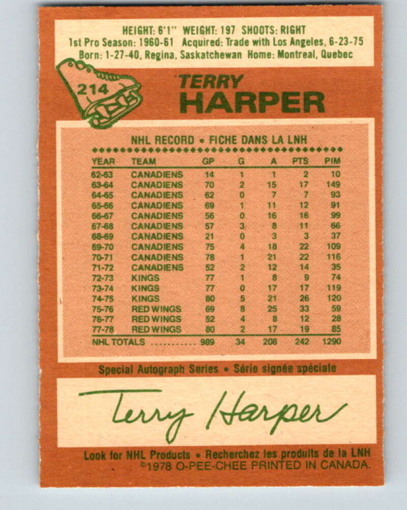 1978-79 O-Pee-Chee #214 Terry Harper Detroit Red Wings V23896