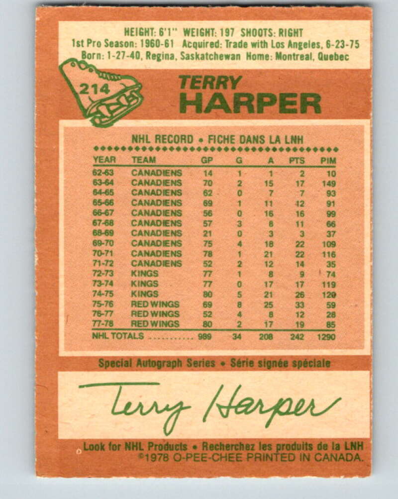 1978-79 O-Pee-Chee #214 Terry Harper Detroit Red Wings V23897