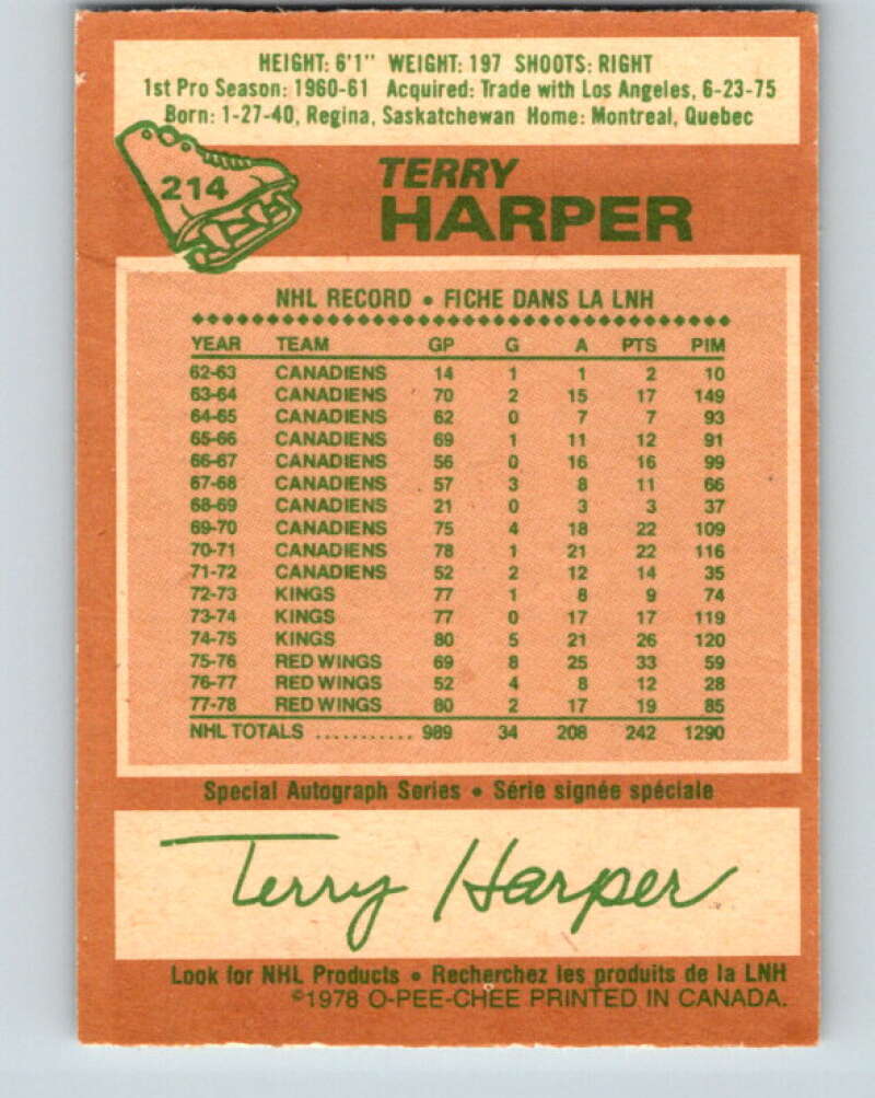 1978-79 O-Pee-Chee #214 Terry Harper Detroit Red Wings V23898