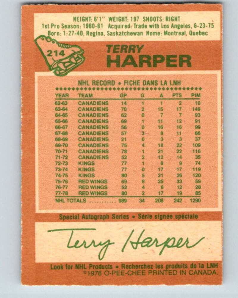 1978-79 O-Pee-Chee #214 Terry Harper Detroit Red Wings V23899