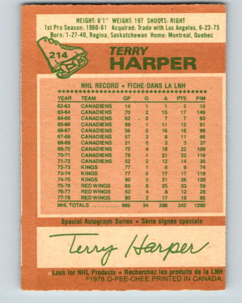 1978-79 O-Pee-Chee #214 Terry Harper Detroit Red Wings V23900