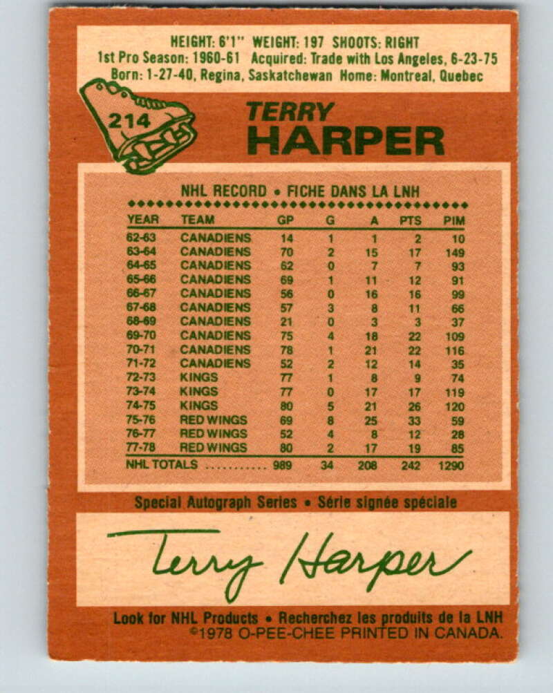 1978-79 O-Pee-Chee #214 Terry Harper Detroit Red Wings V23902