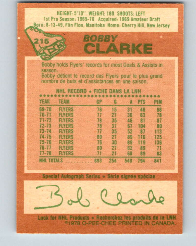 1978-79 O-Pee-Chee #215 Bobby Clarke Philadelphia Flyers V23908