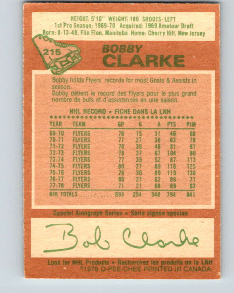 1978-79 O-Pee-Chee #215 Bobby Clarke Philadelphia Flyers V23911