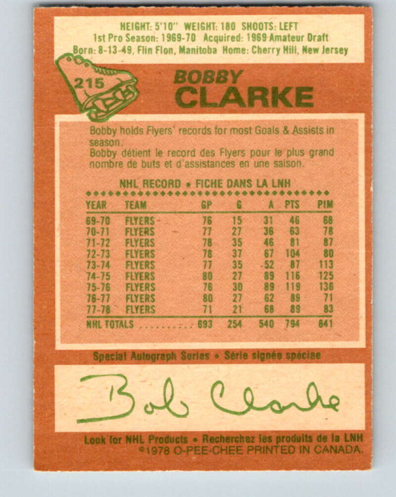 1978-79 O-Pee-Chee #215 Bobby Clarke Philadelphia Flyers V23913