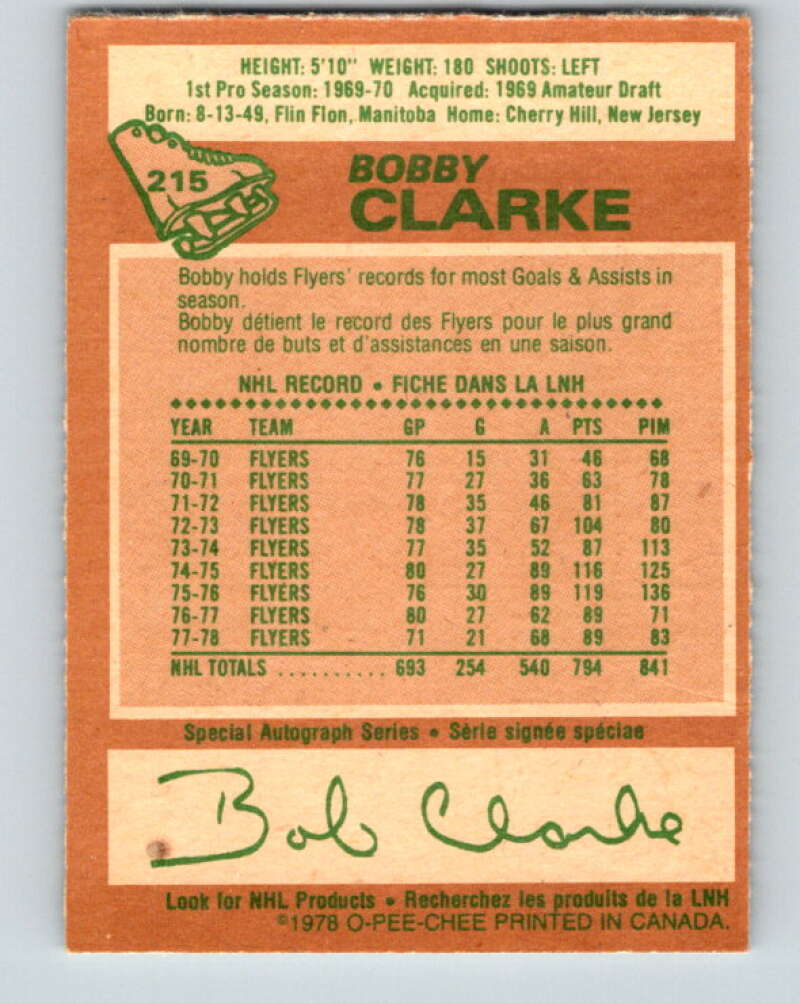 1978-79 O-Pee-Chee #215 Bobby Clarke Philadelphia Flyers V23914