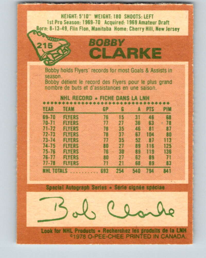 1978-79 O-Pee-Chee #215 Bobby Clarke Philadelphia Flyers V23915