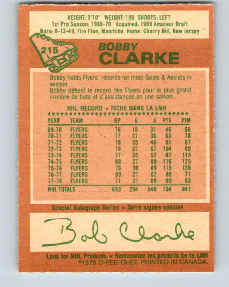1978-79 O-Pee-Chee #215 Bobby Clarke Philadelphia Flyers V23918