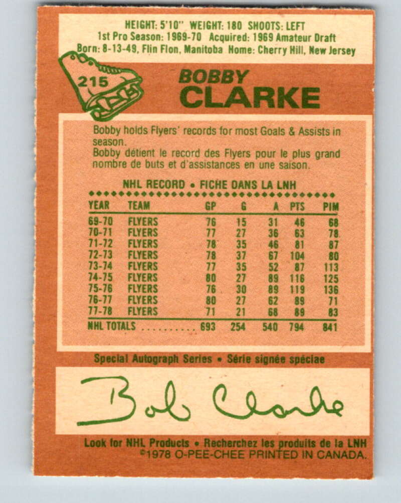 1978-79 O-Pee-Chee #215 Bobby Clarke Philadelphia Flyers V23922