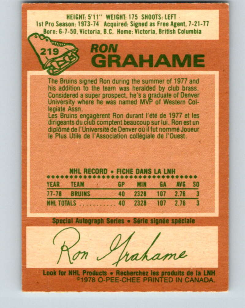 1978-79 O-Pee-Chee #219 Ron Grahame Los Angeles Kings V23956