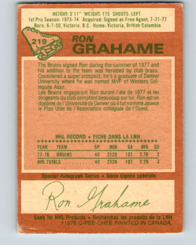 1978-79 O-Pee-Chee #219 Ron Grahame Los Angeles Kings V23961