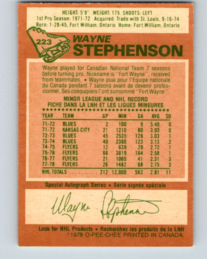 1978-79 O-Pee-Chee #223 Wayne Stephenson Philadelphia Flyers V24021