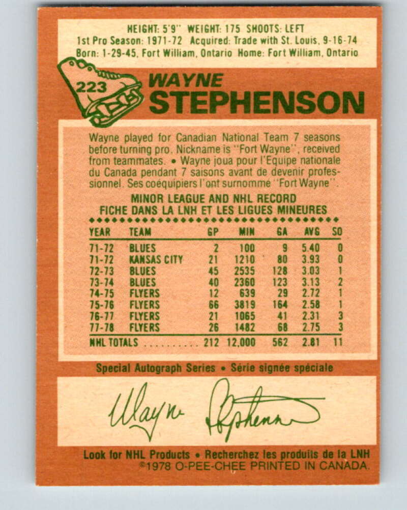 1978-79 O-Pee-Chee #223 Wayne Stephenson Philadelphia Flyers V24022