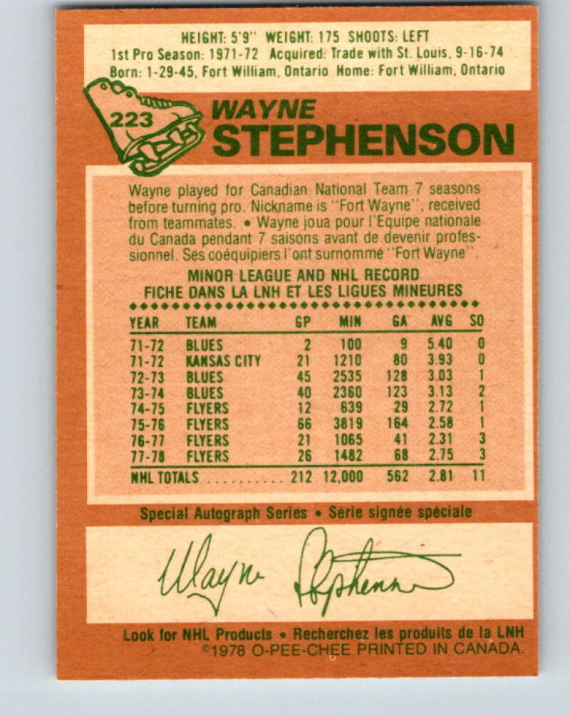 1978-79 O-Pee-Chee #223 Wayne Stephenson Philadelphia Flyers V24023