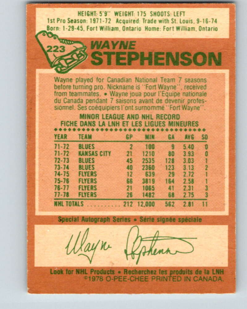 1978-79 O-Pee-Chee #223 Wayne Stephenson Philadelphia Flyers V24026