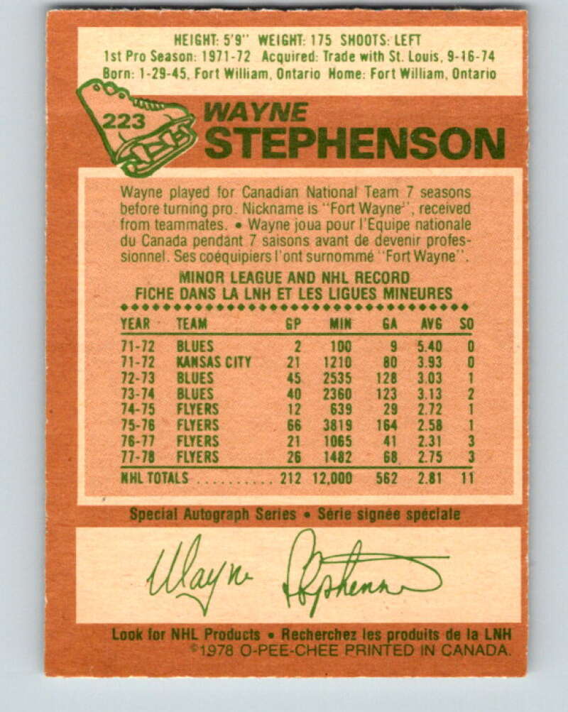1978-79 O-Pee-Chee #223 Wayne Stephenson Philadelphia Flyers V24029