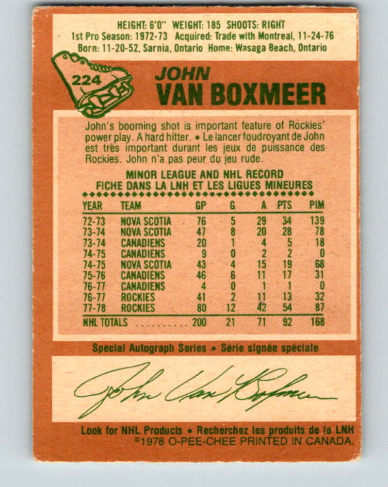 1978-79 O-Pee-Chee #224 John Van Boxmeer Colorado Rockies V24030
