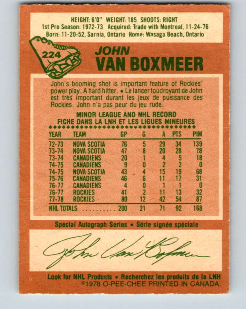 1978-79 O-Pee-Chee #224 John Van Boxmeer Colorado Rockies V24031