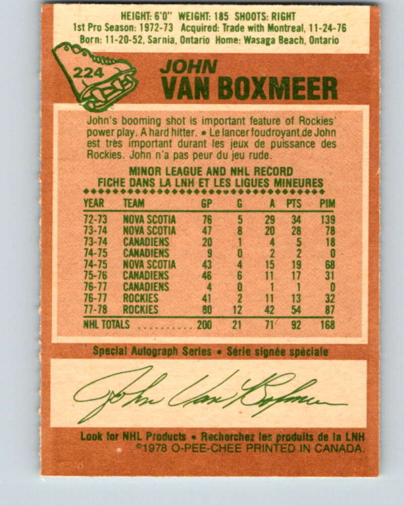 1978-79 O-Pee-Chee #224 John Van Boxmeer Colorado Rockies V24039