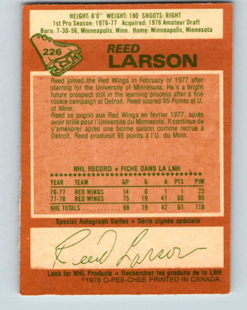 1978-79 O-Pee-Chee #226 Reed Larson RC Rookie Red Wings V24057