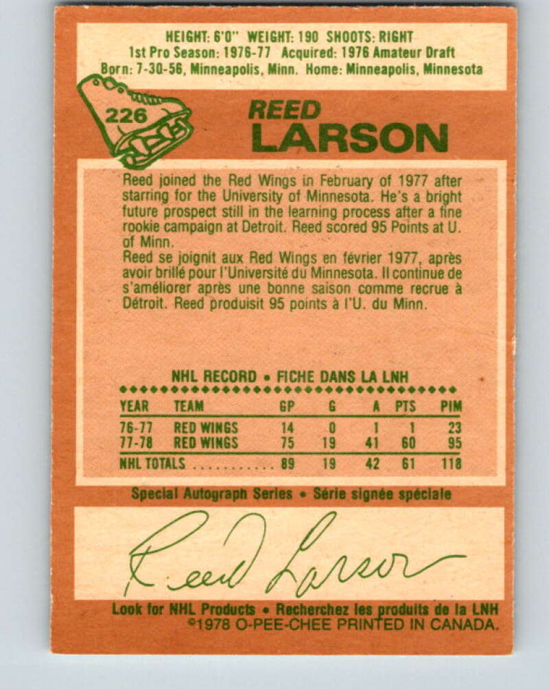 1978-79 O-Pee-Chee #226 Reed Larson RC Rookie Red Wings V24060