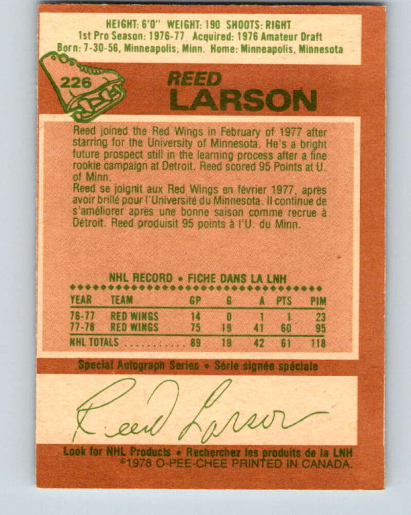 1978-79 O-Pee-Chee #226 Reed Larson RC Rookie Red Wings V24065