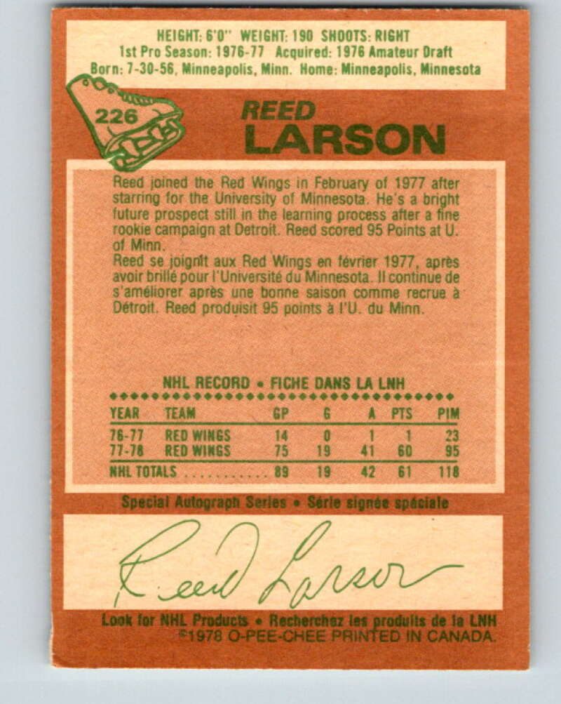 1978-79 O-Pee-Chee #226 Reed Larson RC Rookie Red Wings V24066