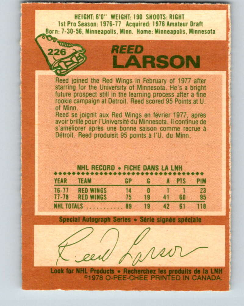 1978-79 O-Pee-Chee #226 Reed Larson RC Rookie Red Wings V24067