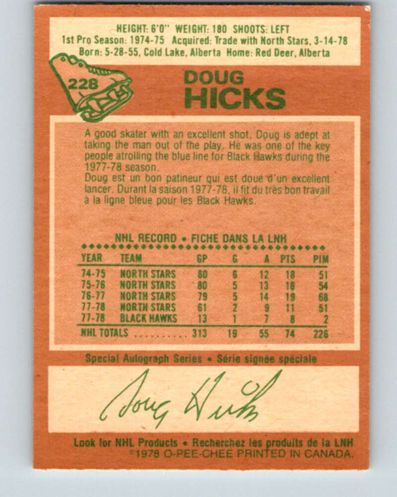 1978-79 O-Pee-Chee #228 Doug Hicks Chicago Blackhawks V24079