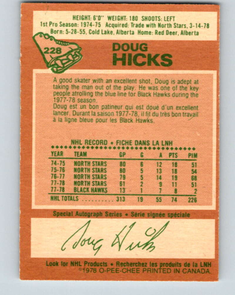 1978-79 O-Pee-Chee #228 Doug Hicks Chicago Blackhawks V24082