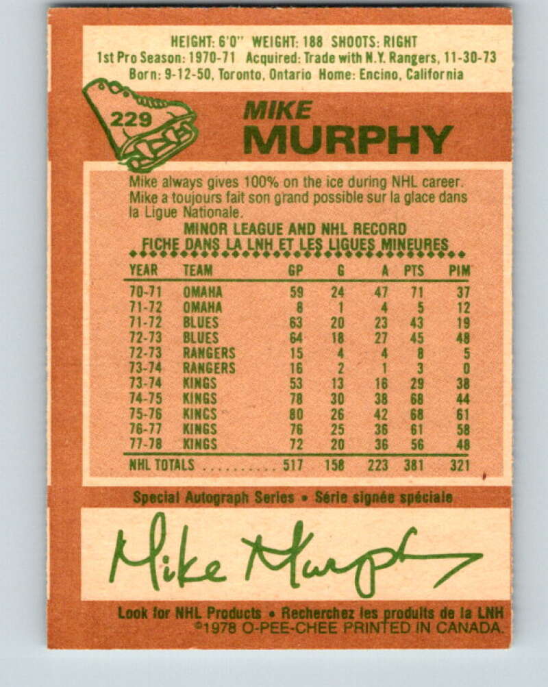 1978-79 O-Pee-Chee #229 Mike Murphy Los Angeles Kings V24105