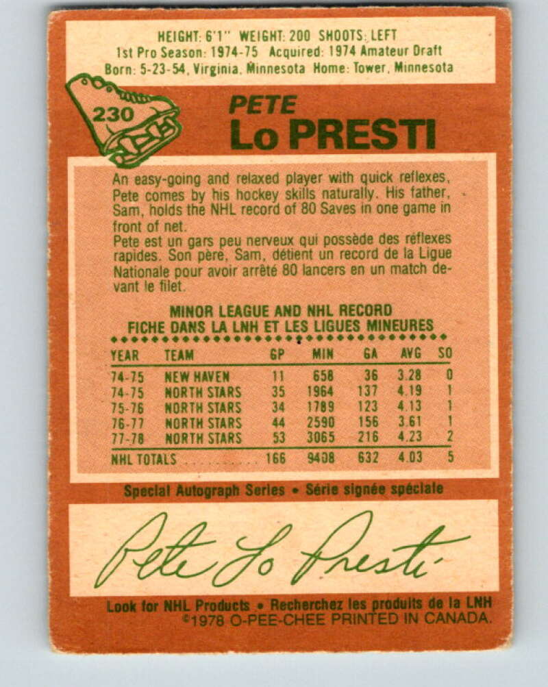 1978-79 O-Pee-Chee #230 Pete LoPresti Minnesota North Stars V24110