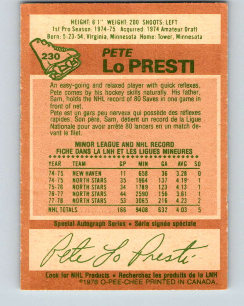 1978-79 O-Pee-Chee #230 Pete LoPresti Minnesota North Stars V24111